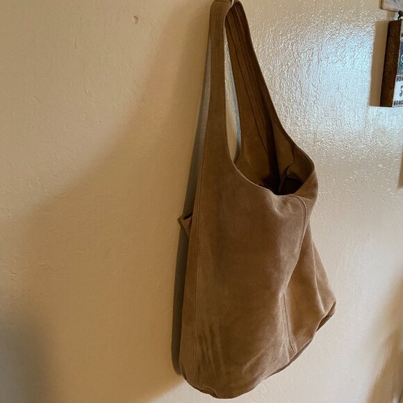 Italian Suede Leather Hobo Bag – Taupe – Soft, Minimalist, Chic - Picture 12 of 16